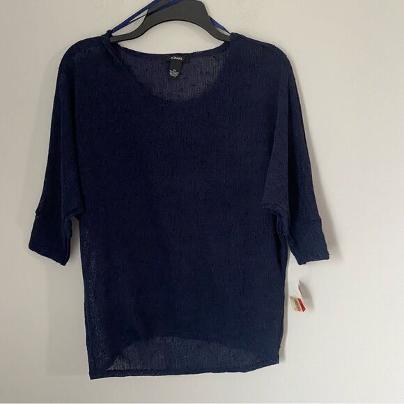 Alfani Women’s Scoop Neck Sheer Knit Blue Elbow Sleeve Top size XS - Picture 1 of 3